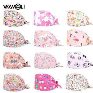 남녀공용 작업 모자 스크럽 캡, 핑크 프린트 모자, 면 스크럽 모자, 간호사 액세서리, Gorro Enferera Quirofano