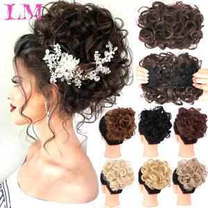 LiangMo 신부 지저분한 큰 머리 롤빵 곱슬 Chignon 머리 꼬리 커버에 빗 클립 포니 테일 확장 합성 자연 가짜 머리