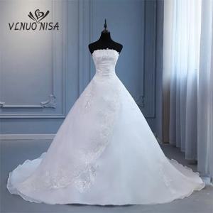 VLNUO-NISA Vestido De Noiva 끈이 없는 민소매 웨딩 드레스, 긴 기차 자수 스팽글 공주 플러스 사이즈 신부 가운