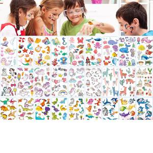 10 팩 가짜 문신 스티커 만화 임시 문신 어린이 팔 DIY 바디 아트 만화 컬렉션 인어 유니콘 동물