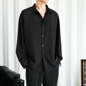 셔츠 남성용 솔리드 긴팔 셔츠 남성용 한국 패션 셔츠 편안한 블라우스 캐주얼 루즈 클래식 싱글 브레스트 셔츠