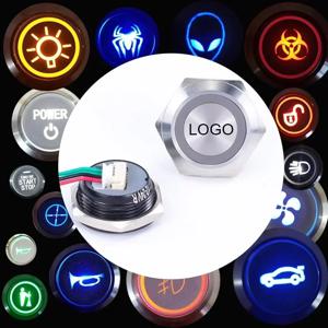 와이어 맞춤형 패턴 푸시 단추 스위치, DIY 방수 LED 순간 리셋, 심볼 아이콘 신호, 16mm, 19mm, 22mm, 25/30mm, 5V, 12V