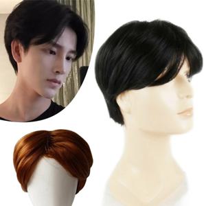 남자를위한 자연 현실적인 코스프레 파티 짧은 머리 가발 헤어 피스 중간 부분 앞머리 맞춤형 라이트 DIY 스타일링 가발