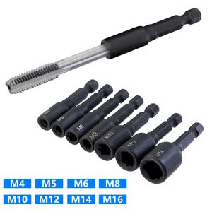 6pcs 탭 다이 소켓 어댑터 1/4 ''육각 섕크 기계 나사 전기 드릴 용 미터 플러그 스레딩 도구 M4 M5 M6 M8 M10 M12