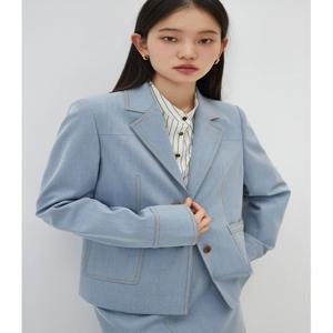 ZIQIAO 라이트 데님 컬러 프론트 숄더 세트 재킷, 노치 칼라, 싱글 브레스트, 오피스 레이디 포켓 디자인 블레이저, 24ZQ91122