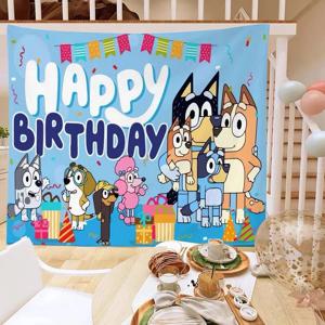 Bluey Moose 생일 배경 배너 애니메이션 Bluey Bingo 가족 125x80cm 어린이 생일 파티 장식 배경 천