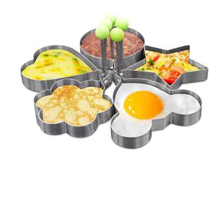손잡이가있는 5Pcs 스테인레스 스틸 계란 반지 금형, 철판 용 라운드 비 스틱 팬케이크 오믈렛 금형, 계란 셰이퍼 홈 주방 항목