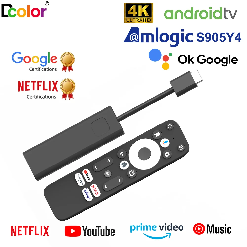 Dcolor GD1 Google 인증 TV 스틱 안드로이드 11 4K BT 음성 원격 S905Y4 AV1 2GB RAM 16GB ROM 5G WiFi 스마트 안드로이드 TV 박스