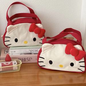 패션 헬로 키티 캔버스 가방 Kawaii 만화 휴대용 어깨 가방 소녀 귀여운 메이크업 가방 대용량 저장 가방 선물