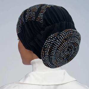 2024 새로운 여성 전체 다이아몬드 도넛 터번 모자 탄성 이슬람 Hijab 보닛 모자 숙녀 머리띠 Turbans 아프리카 인도 모자