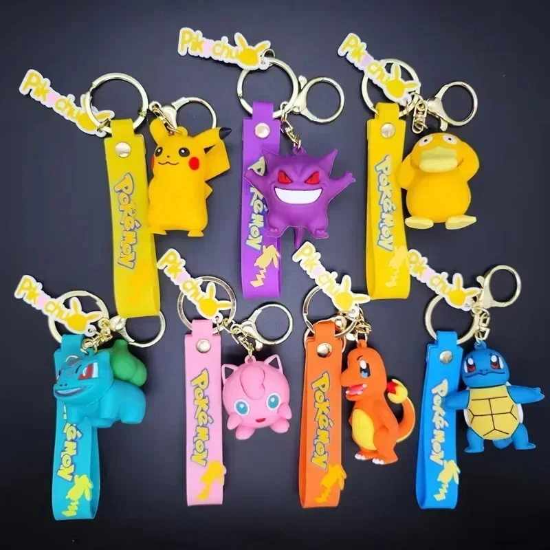 포켓몬 키 체인 피카추 애니메이션 액션 피규어 장난감 카와이 만화 패션 Charmander Psyduck 인형 열쇠 고리 자동차 가방 펜던트 아이 선물