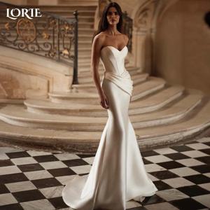 LORIE 반짝 이는 새틴 웨딩 드레스 Strapless Backless 인어 신부 가운 맞춤형 신부 드레스 아가 신부 vestidos de novia