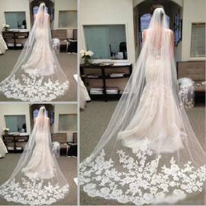 웨딩 베일 대성당 레이스 긴 Voile Mariage 화이트 아이보리 신부 웨딩 액세서리 한 레이어 3 미터 Veu De Noiva L