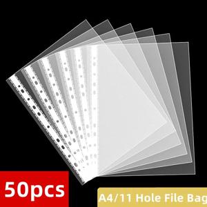 50PCS A4 투명 PVC 시트 다목적 파일 11 홀 루스 리프 페이지 문서 파일 Pape 용 펀치 포켓 폴더 시트 보호기