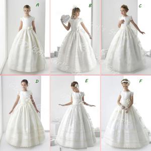 활과 흰 꽃의 소녀 드레스 2025 어린이 첫 성찬식 드레스 캡 슬리브 Tulle Princess Pageant 가운 맞춤 제작 된 Vestidos