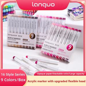 Languo 아크릴 마커 펜 아티스트 락 페인팅을위한 소프트 헤드 유리 세라믹 패브릭 Diy 공예 학생 낙서 아크릴 페인트 펜