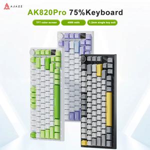 AJAZZ AK820/AK820Pro 기계식 키보드 TFT 스크린 다기능 손잡이 게임용 키보드 유선/2.4GHz/BT 연결 PC 키보드