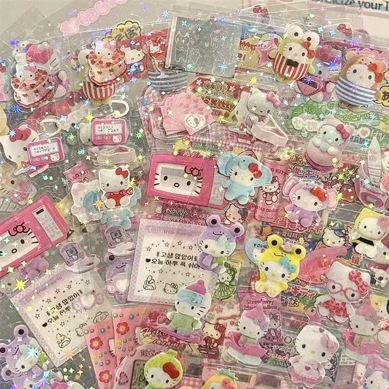 5pcs Kt Rilakkuma 만화 다이 커팅 스티커 Kt 고양이 Diy 깜박이 레이저 스티커 애니메이션 핸드북 재료 스티커 소녀 아이 선물