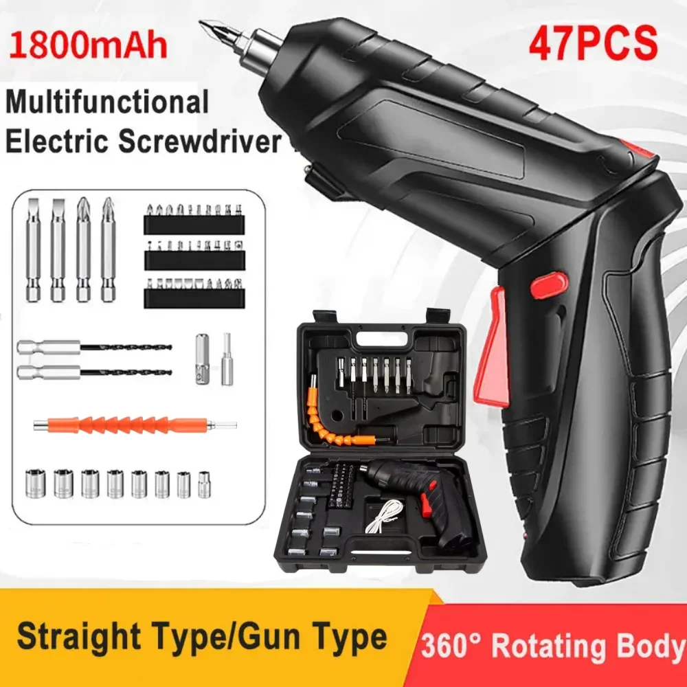 47 PCS 3.6V 전기 스크루 드라이버 세트 1800mAh 배터리 구동 휴대용 무선 전기 스크루 드라이버 가정용 유지 보수 전원