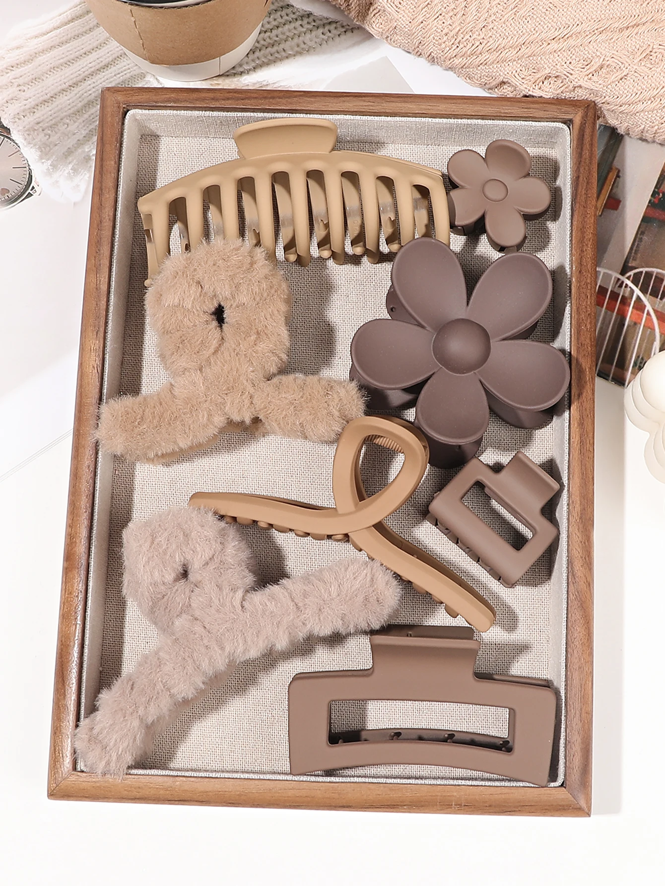 8Pcs 매트 한국어 대형 헤어 클립 여성용 모자를 쓰고 있죠 세트 헤어 발톱 잡아 꽃 머리핀 바레트 포니 테일 헤어 액세서리