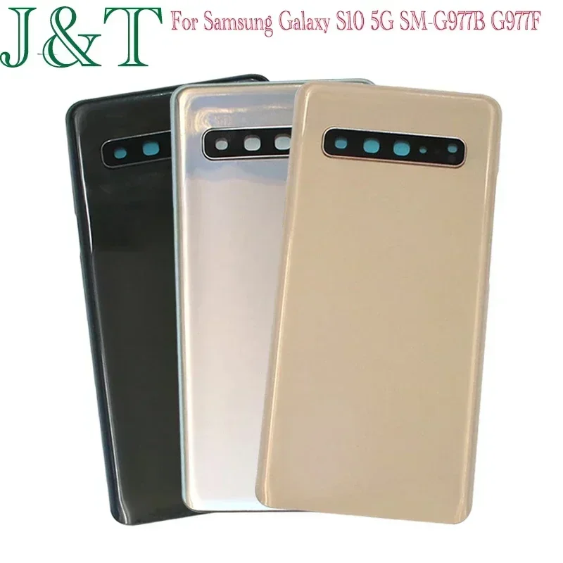 삼성 갤럭시 S10 5G SM-G977B G977F 배터리 뒷면 커버 후면 도어 3D 유리 패널 하우징 케이스 접착제 + 카메라 렌즈 교체