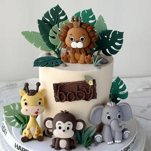 새로운 숲 야생 동물 케이크 토퍼 사자 기린 코끼리 원숭이 사파리 정글 1 생일 파티 케이크 장식 어린이 소년