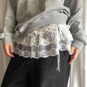 여성 Y2K 한국어 레이스 미니 레이어드 스커트 streetwear 레이스 업 프릴 하라주쿠 하이 웨이스트 플리츠 여성용 jupe 스커트 의류