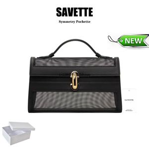 SAVETTE 브랜드 정품 가죽 대칭 포셰트 새 핸드백 여성용 단순 핸드백 작은 사각형 가방 바게트 행 토트 백