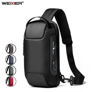 남성용 WEIXIER 숄더 백 방수 USB 남자 크로스 바디 백 도난 방지 짧은 여행 메신저 슬링 패션 디자이너 가슴 가방
