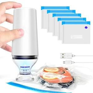 재사용 가능한 진공 식품 저장 지퍼 가방 세트 전기 휴대용 진공 실러 펌프 Sous Vide 가방 USB 충전식 BPA 무료