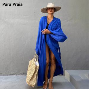 Para Praia 솔리드 코튼 비키니 커버 업, 비치웨어, 기모노 비치 로브, 맥시 롱 드레스, 사롱 여성 루즈 가디건, 수영복 커버