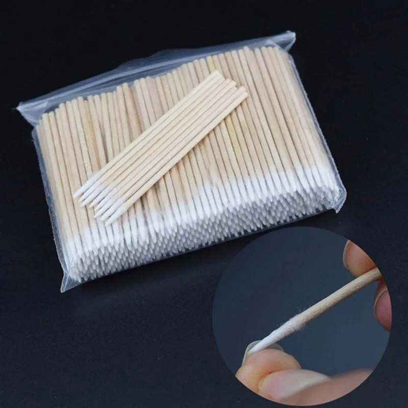 일회용 초소형 면봉 100pcs 린트 프리 마이크로 브러쉬 나무 면봉 면봉 속눈썹 연장 접착제 제거 도구