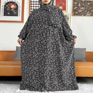 새로운 아프리카 이슬람 여성 후드 Abaya 터키 면화기도 의류 Kaftan Hijab 꽃 인쇄 두바이 사우디 가운 라마단