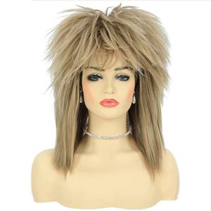 HAIRJOY ​​합성 머리 80s Tina Diva 의상 가발 여성용 금발 로커 숭어 가발 글램 펑크 록 록 스타 코스프레 가발