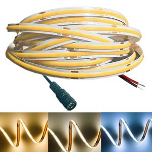 12V 24V COB LED 스트립 DC 플러그/2핀 와이어 디밍이 가능한 선형 조명 고밀도 램프 장식과 울트라 얇은 8MM 테이프 빛