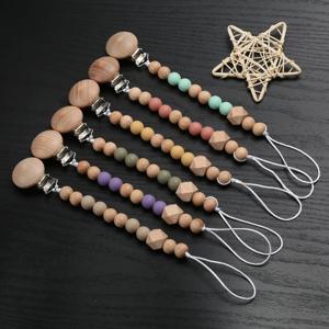 1Pcs 나무 아기 젖꼭지 클립 안티 드롭 간호 씹는 아기 젖꼭지 체인에 대 한 실리콘 나무 라운드 페르시 노리개 젖니가 남 체인