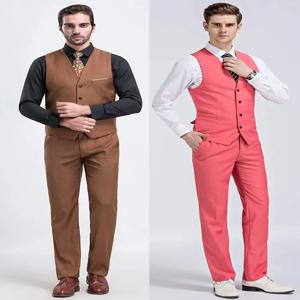 M-6XL 남성 캐주얼 비즈니스 솔리드 컬러 조끼와 바지 신랑 웨딩 드레스 허리 코트 바지