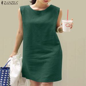 2024 여름 드레스 ZANZEA 패션 민소매 비치 Vestidos 사무 작업 Sundress 여성 우아한 솔리드 컬러 드레스 가운 Femme
