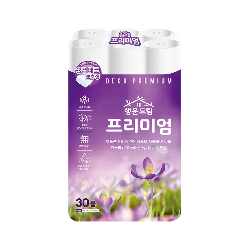 100% 천연펄프 행운드림 프리미엄 3겹 25m 30롤 화장지 휴지 비데겸용 두루마리 국내생산