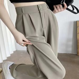 높은 허리 넓은 다리 바지 여성 느슨한 슬림 스트레이트 Drapey 캐주얼 정장 바지 젊은 여성을위한 한국 스타일 긴 바지