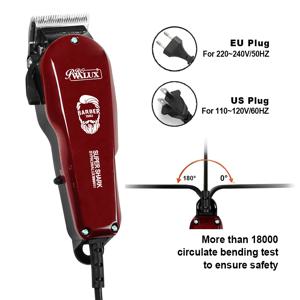 WALUX Professional AC220-240V 헤어 클리퍼 10W 강력한 헤어 트리머 홈 맨 면도기 2M 케이블 헤어 커팅 머신 8 가드 빗