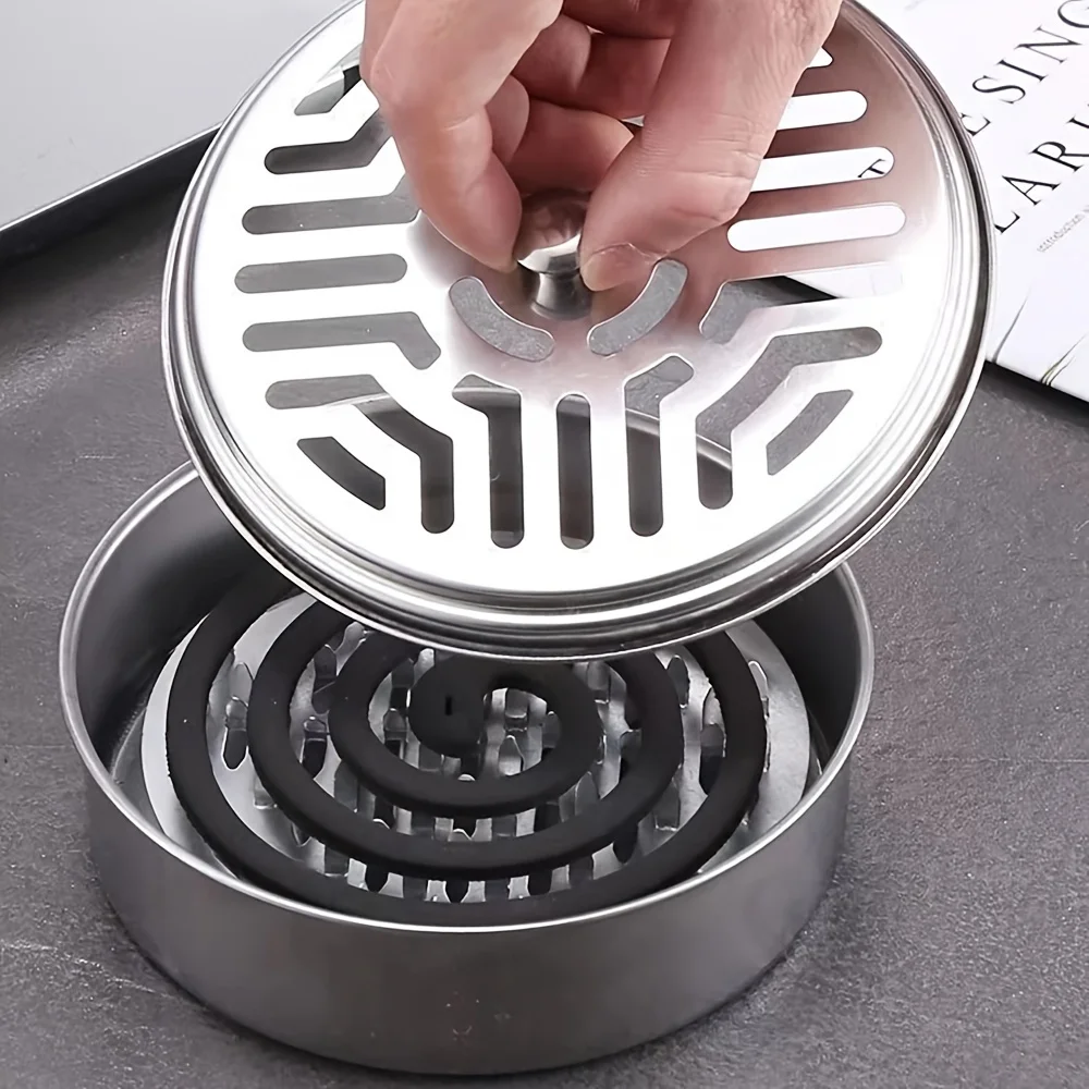 1PC 향 홀더, 뚜껑이있는 가정용 모기 코일 트레이 홀더, 야외 모기 코일 상자, 거실 및 침실 용