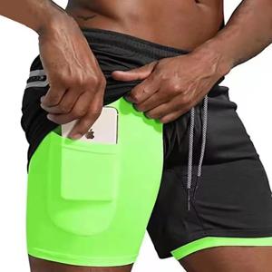 남성 피트니스 내장 포켓 스포츠 반바지 여름 2 In 1 Quick Dry Gym 비치 반바지 러닝 더블 데크 반바지 메쉬 스웨트 팬츠