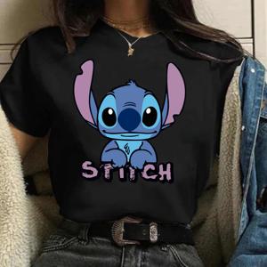고딕 스티치 디즈니 재미 있은 만화 T 셔츠 여성 릴로 스티치 T-셔츠 그래픽 Tshirt 힙합 탑 티즈 여성 의류