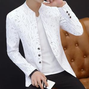 남성 비즈니스 빈티지 프린트 2024 남성 캐주얼 한국 캐주얼 블레이저 청소년 잘 생긴 슬림 프린트 가짜 포켓 버튼 블레이저