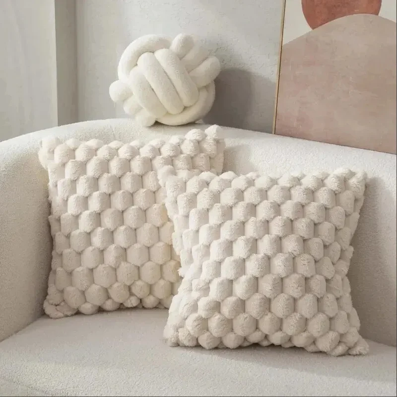 1pcs 파인애플 그리드 거북이 패턴 3D 부드러운 플러시 던지기 베개 케이스, 크림 화이트 거실 소파 침실 홈 룸 장식