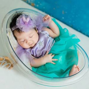 Ylsteed 신생아 사진 소품 불가사리 진주 스타일 아기 소녀 보라색 드레스와 머리띠 유아 사진 촬영 의상