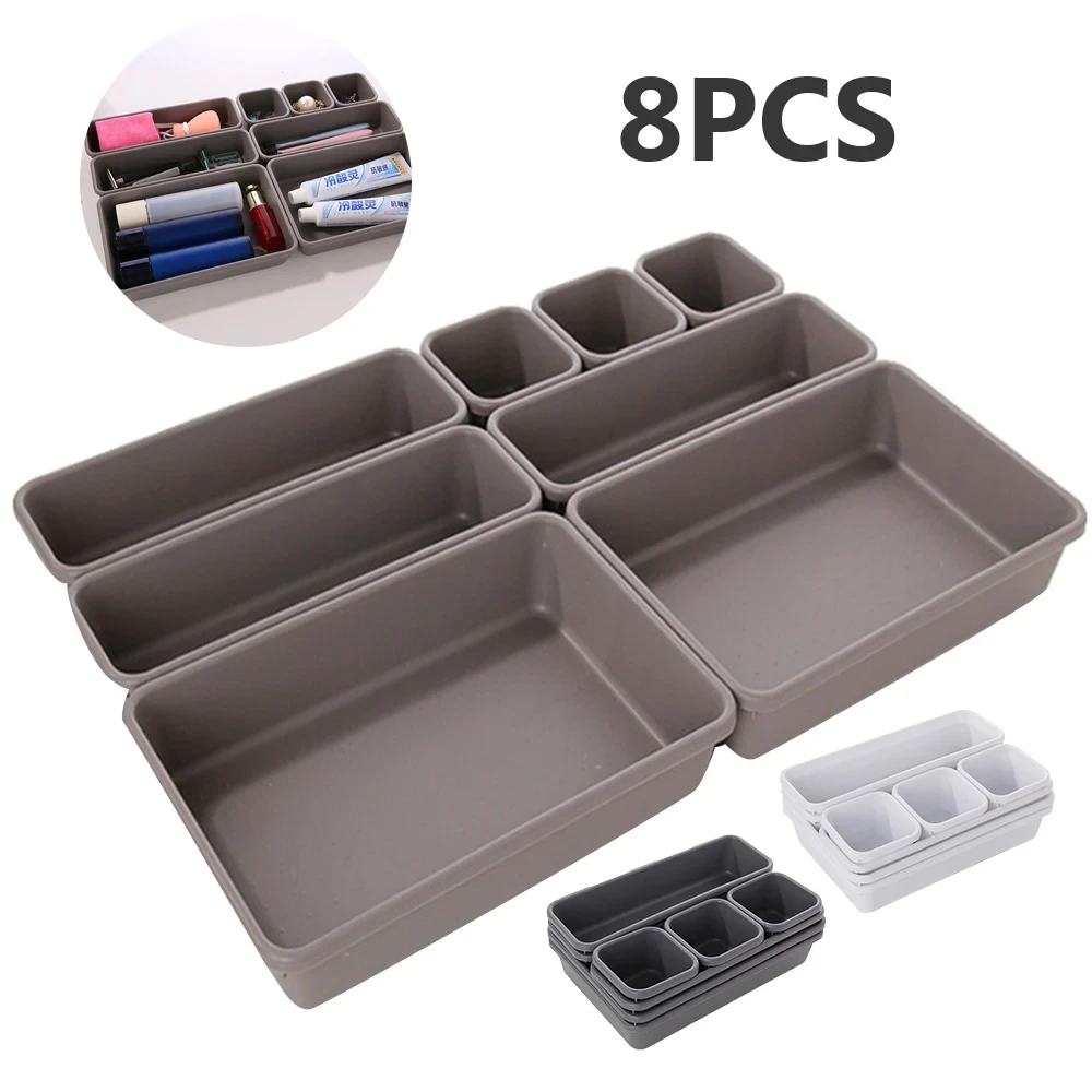 세트당 8PCs 조절 가능 서랍 정리함 상자 트레이 메이크업 화장품 잡동사니 분류기 보관함 주방 욕실 옷장 보석함