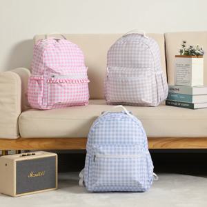 프릴 격자 무늬 배낭 소녀 핑크/블루 나일론 여성용 야외 여행 주말 도서 Schoolbags 어린이를위한 학교 선물로 돌아 가기