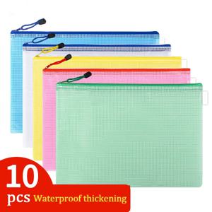 메쉬 지퍼 10pcs A4 A5 A6 파우치 문서 가방 방수 우편 파일 폴더 학교 사무용품 연필 케이스 보관 학생 가방